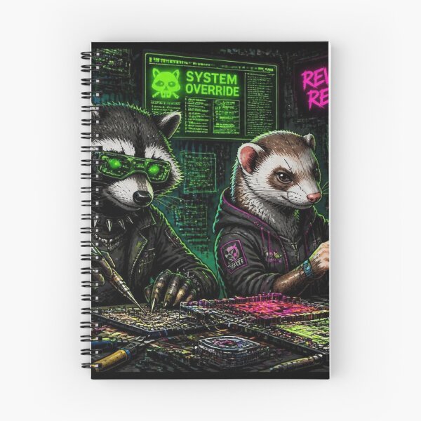 Item preview, Cyberpunk Hacker Raccoon and Ferret Tech Lab Desk Mat designed and sold by LazyDayzCo.