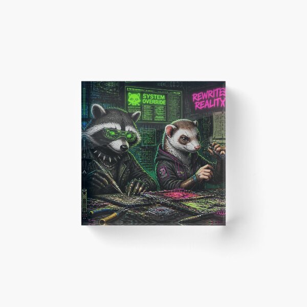 Item preview, Cyberpunk Hacker Raccoon and Ferret Tech Lab Desk Mat designed and sold by LazyDayzCo.