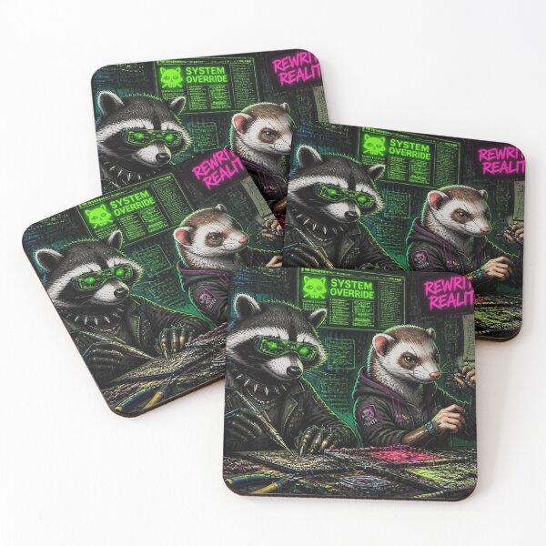 Item preview, Cyberpunk Hacker Raccoon and Ferret Tech Lab Desk Mat designed and sold by LazyDayzCo.
