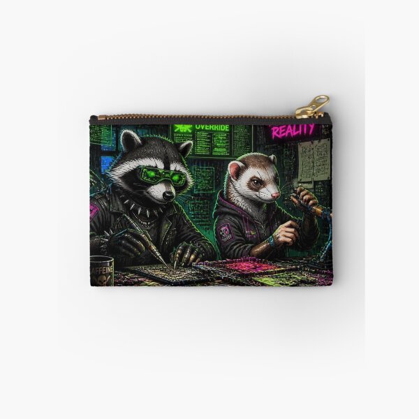 Item preview, Cyberpunk Hacker Raccoon and Ferret Tech Lab Desk Mat designed and sold by LazyDayzCo.