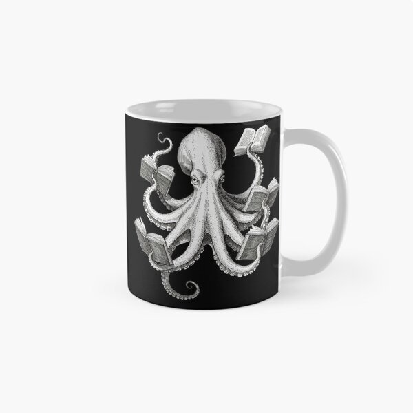 Item preview, octopus reading books vintage engraving style designed and sold by DariaOltes.