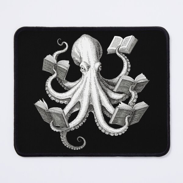 Item preview, octopus reading books vintage engraving style designed and sold by DariaOltes.