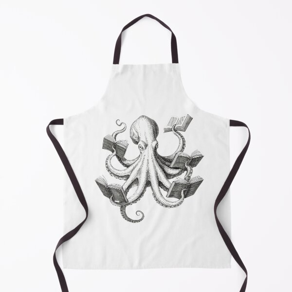 Item preview, octopus reading books vintage engraving style designed and sold by DariaOltes.