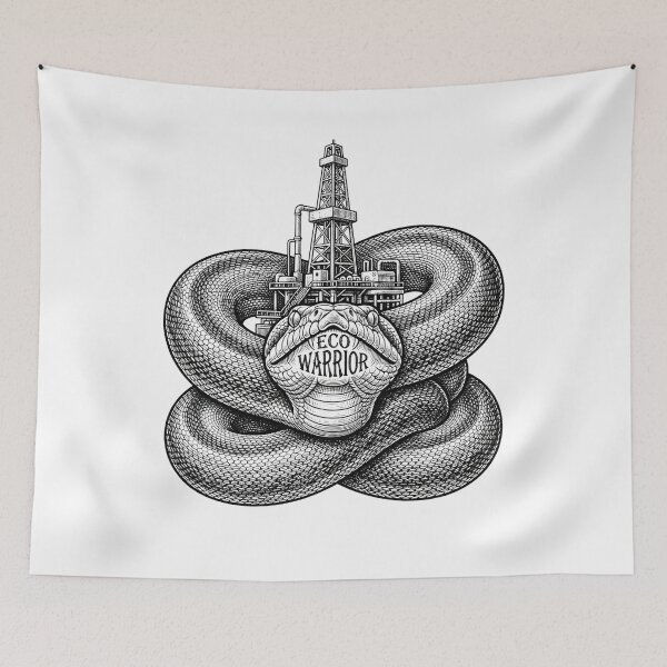 Item preview, Eco Warrior Snake and Oil Rig Illustration designed and sold by Owcomm.