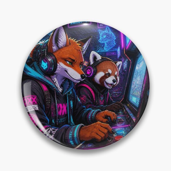 Item preview, Cyberpunk Retro Game Fox and Red Panda Frame Graphic designed and sold by LazyDayzCo.