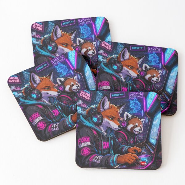 Item preview, Cyberpunk Retro Game Fox and Red Panda Frame Graphic designed and sold by LazyDayzCo.