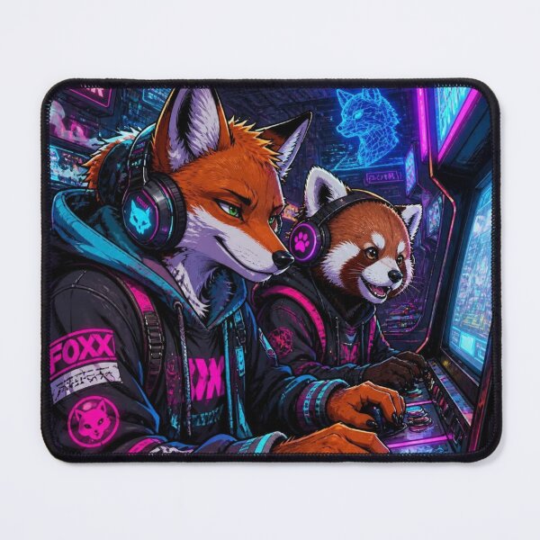 Item preview, Cyberpunk Retro Game Fox and Red Panda Frame Graphic designed and sold by LazyDayzCo.