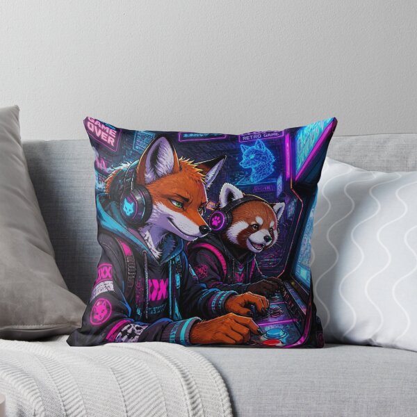 Item preview, Cyberpunk Retro Game Fox and Red Panda Frame Graphic designed and sold by LazyDayzCo.