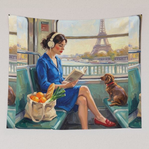 Item preview, Parisian Metro Reader, Eiffel Tower Impressionist Painting designed and sold by CARRAANN.