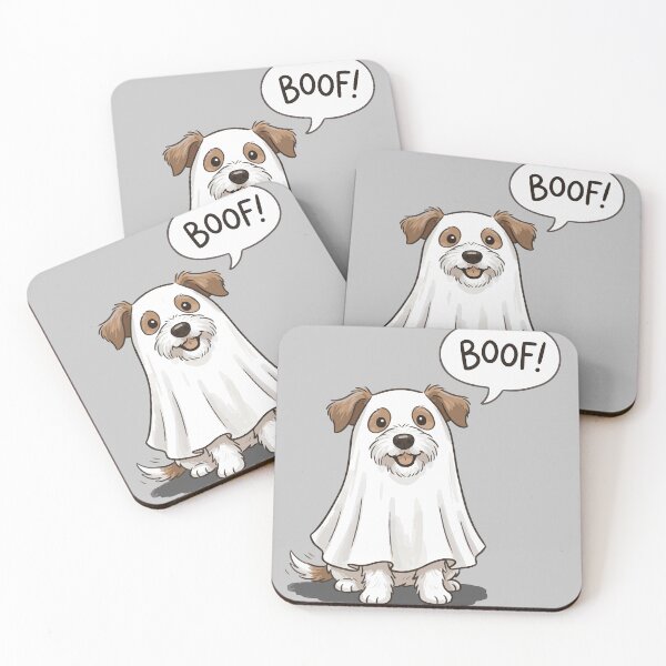 Item preview, Halloween art dog in ghost costume - boof designed and sold by luckysolo.