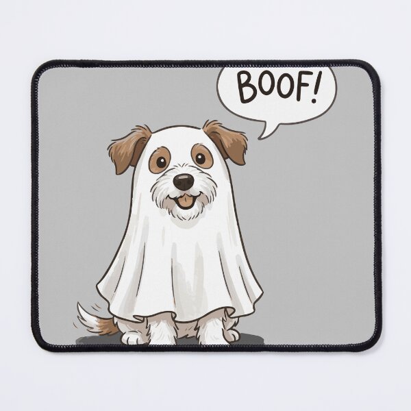 Item preview, Halloween art dog in ghost costume - boof designed and sold by luckysolo.