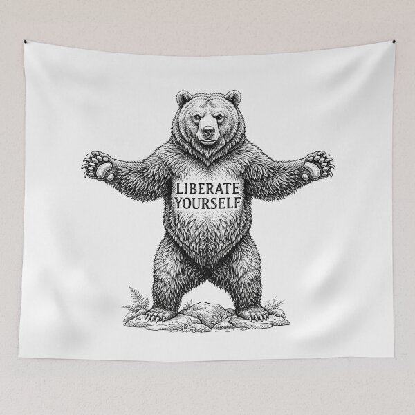 Item preview, Liberate Yourself Grizzly Bear Quote Illustration designed and sold by Owcomm.