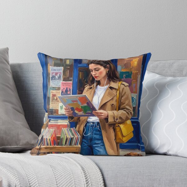 Item preview, Parisian Record Store Woman, Impressionist Painting designed and sold by CARRAANN.