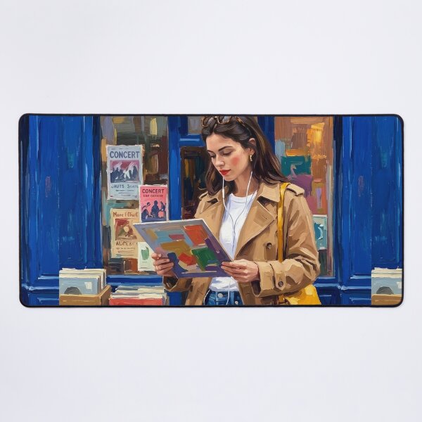 Item preview, Parisian Record Store Woman, Impressionist Painting designed and sold by CARRAANN.