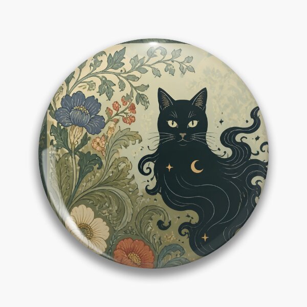 Item preview, Mystical Celestial Black Cat - Art Nouveau Botanical Garden Print designed and sold by AOCollections.