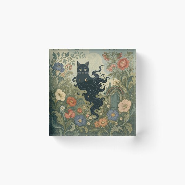 Item preview, Mystical Celestial Black Cat - Art Nouveau Botanical Garden Print designed and sold by AOCollections.
