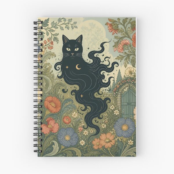 Item preview, Mystical Celestial Black Cat - Art Nouveau Botanical Garden Print designed and sold by AOCollections.