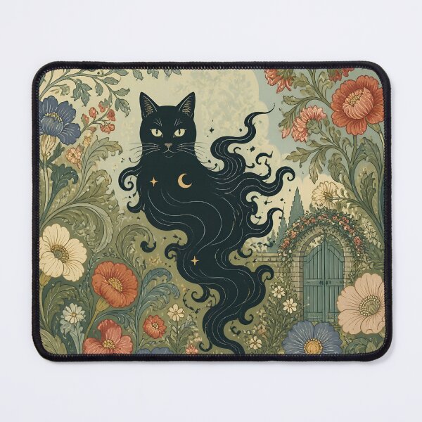 Item preview, Mystical Celestial Black Cat - Art Nouveau Botanical Garden Print designed and sold by AOCollections.