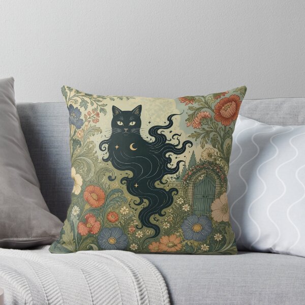 Item preview, Mystical Celestial Black Cat - Art Nouveau Botanical Garden Print designed and sold by AOCollections.