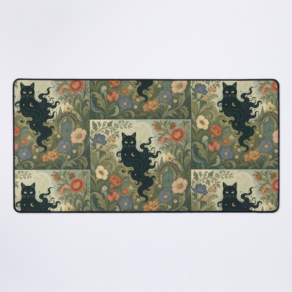 Item preview, Mystical Celestial Black Cat - Art Nouveau Botanical Garden Print designed and sold by AOCollections.