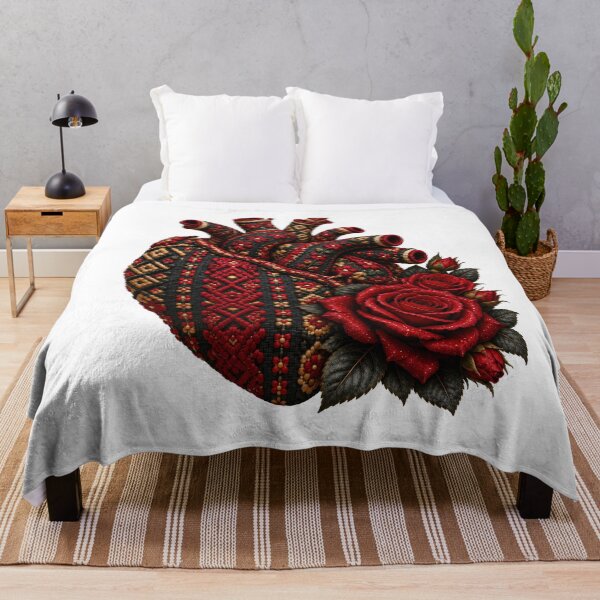 Item preview, Embroidered Heart with Crimson Roses designed and sold by DansCreations42.