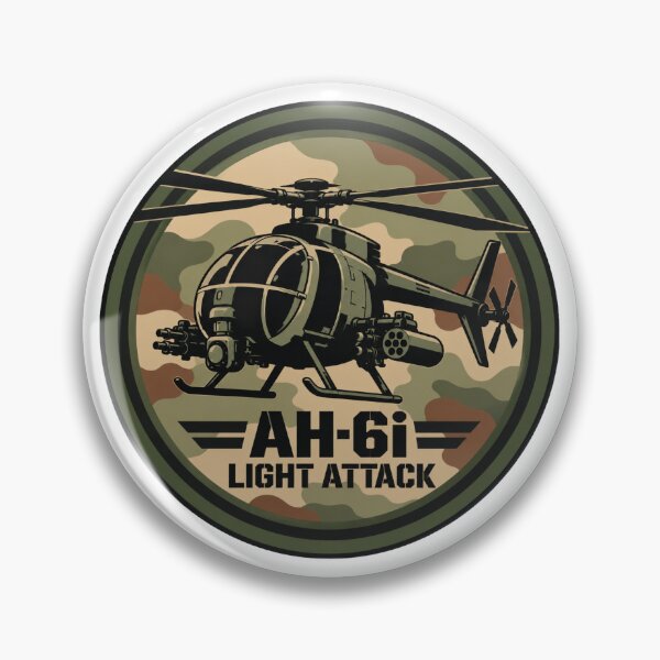 Item preview, AH-6i Chopper in Grey Round Military Badge  designed and sold by IRON WINGS /USAF.