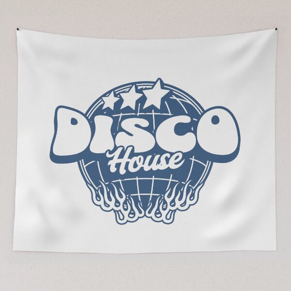 Item preview, DISCO HOUSE - Flaming Discoball (navy) designed and sold by Discothreadz.