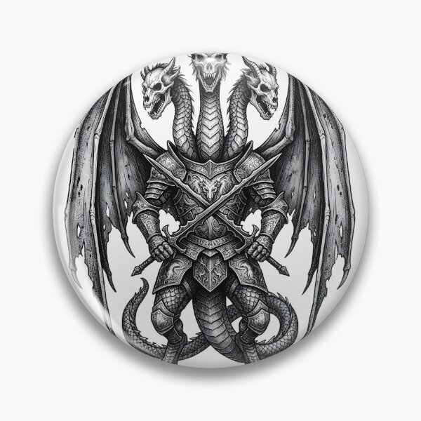 Item preview, Three-Headed Dragon Knight - Armored Hydra Sword Ink Art designed and sold by DragonSerpent Ink.