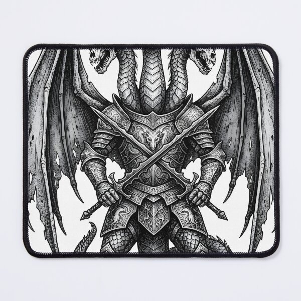 Item preview, Three-Headed Dragon Knight - Armored Hydra Sword Ink Art designed and sold by DragonSerpent Ink.
