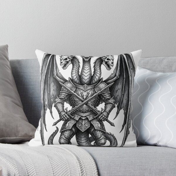 Item preview, Three-Headed Dragon Knight - Armored Hydra Sword Ink Art designed and sold by DragonSerpent Ink.
