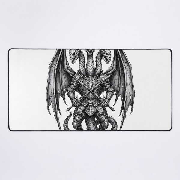Item preview, Three-Headed Dragon Knight - Armored Hydra Sword Ink Art designed and sold by DragonSerpent Ink.