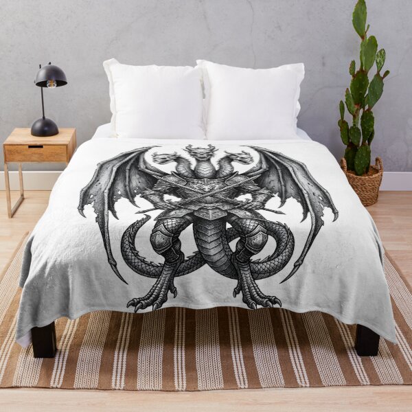 Item preview, Three-Headed Dragon Knight - Armored Hydra Sword Ink Art designed and sold by DragonSerpent Ink.