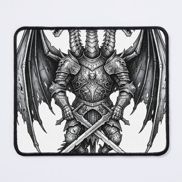 Item preview, Three-Headed Demon Dragon Knight - Coiled Tail Sword Ink Art designed and sold by DragonSerpent Ink.