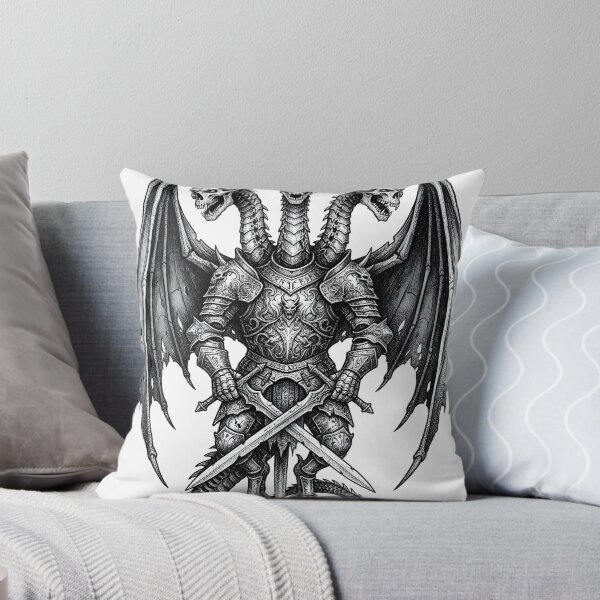 Item preview, Three-Headed Demon Dragon Knight - Coiled Tail Sword Ink Art designed and sold by DragonSerpent Ink.