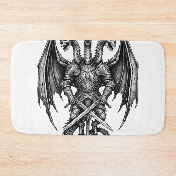 Item preview, Three-Headed Demon Dragon Knight - Coiled Tail Sword Ink Art designed and sold by DragonSerpent Ink.