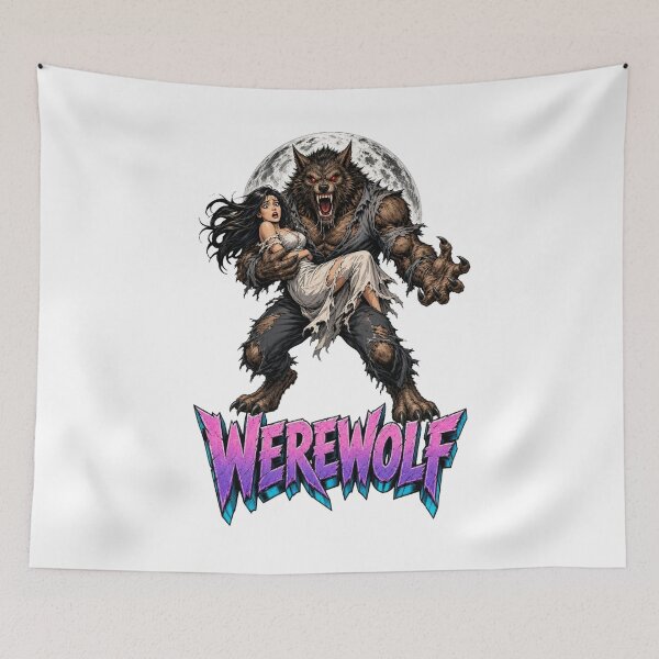Item preview, Werewolf and Lady Retro Horror Synthwave designed and sold by JonelleTshirts.