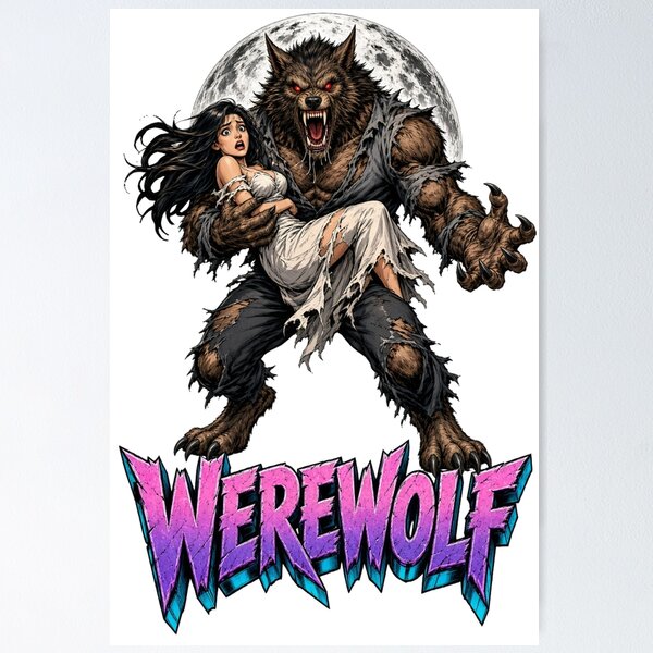 Item preview, Werewolf and Lady Retro Horror Synthwave designed and sold by JonelleTshirts.