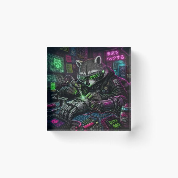 Item preview, Cyberpunk Hacker Raccoon Glitch Cybernetic Frame Graphic designed and sold by LazyDayzCo.