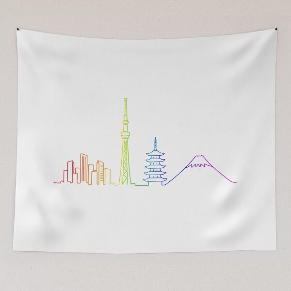Item preview, Japan Skyline Rainbow Line Art - Tokyo Skytree & Mount Fuji Outline designed and sold by japan-picto.