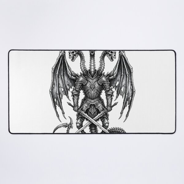 Item preview, Bone-Wing Hydra Knight - Scythe Tail Three-Headed Dragon Art designed and sold by DragonSerpent Ink.