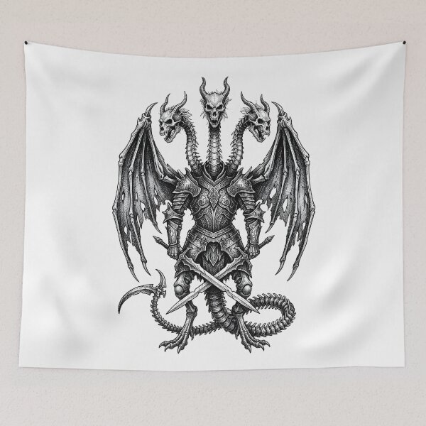 Item preview, Bone-Wing Hydra Knight - Scythe Tail Three-Headed Dragon Art designed and sold by DragonSerpent Ink.
