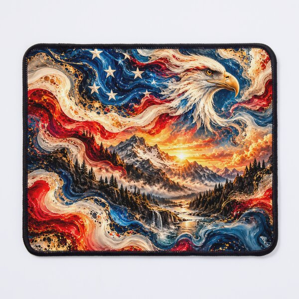 Item preview, American Eagle Mountain Sunrise – Patriotic Red White & Blue Abstract Art designed and sold by AnimalAirtistry.