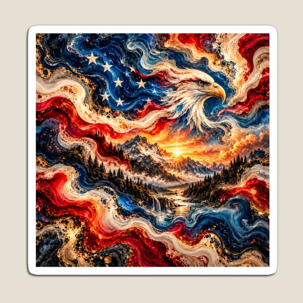 Item preview,  American Eagle Mountain Sunrise – Patriotic Red White & Blue Abstract Art designed and sold by AnimalAirtistry.
