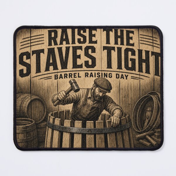 Item preview, Raise The Staves Tight Cooper Barrel Raising Day Woodcut designed and sold by BoosterShop.