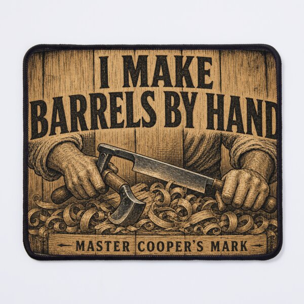 Item preview, I Make Barrels By Hand Master Cooper Adze Drawknife Woodcut designed and sold by BoosterShop.