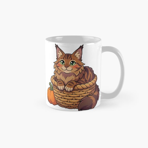 Item preview, Cozy Fluffy Maine Coon Cat Sitting in a Woven Autumn Basket designed and sold by pumsquare.