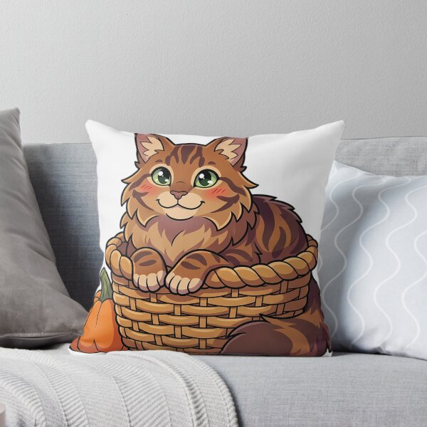 Item preview, Cozy Fluffy Maine Coon Cat Sitting in a Woven Autumn Basket designed and sold by pumsquare.
