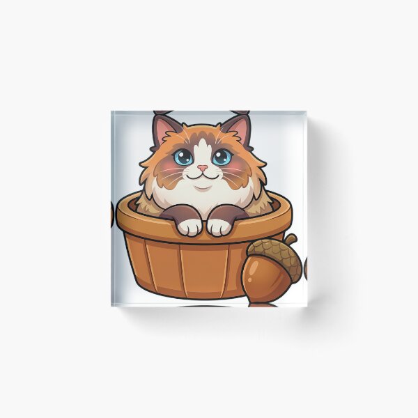 Item preview, Cozy Fluffy Ragdoll Cat Sitting in a Wooden Harvest Trug designed and sold by pumsquare.