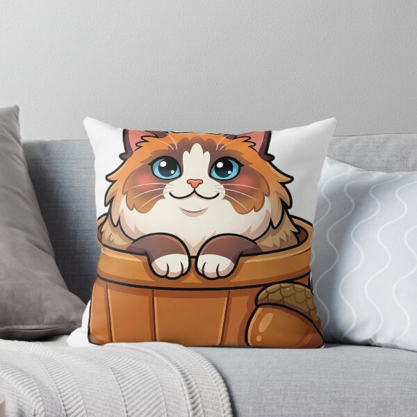 Item preview, Cozy Fluffy Ragdoll Cat Sitting in a Wooden Harvest Trug designed and sold by pumsquare.