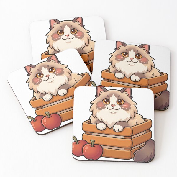 Item preview, Cozy Fluffy Ragamuffin Cat Sitting in a Wooden Apple Crate designed and sold by pumsquare.